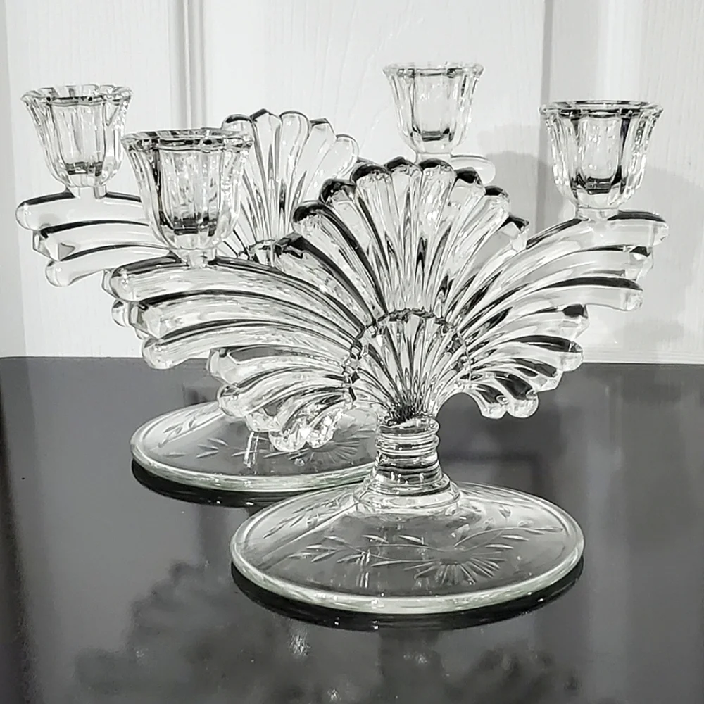 (2) 1930s "Pattern 221-2/Maya"  2 Light Candlesticks ✨️by Paden City Glass EUC - Picture 9 of 9